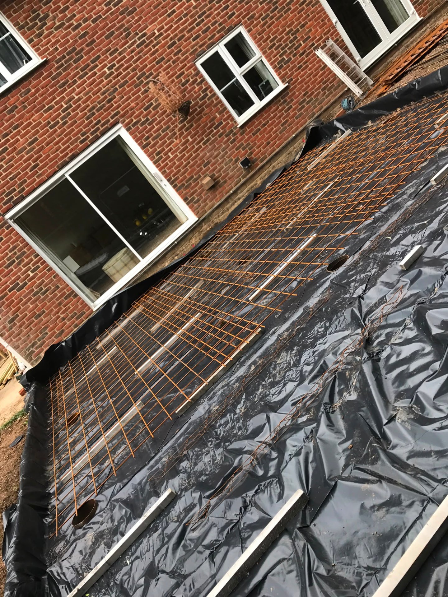 Reinforcement mesh laid over membrane for the RC raft at Bishops Stortford